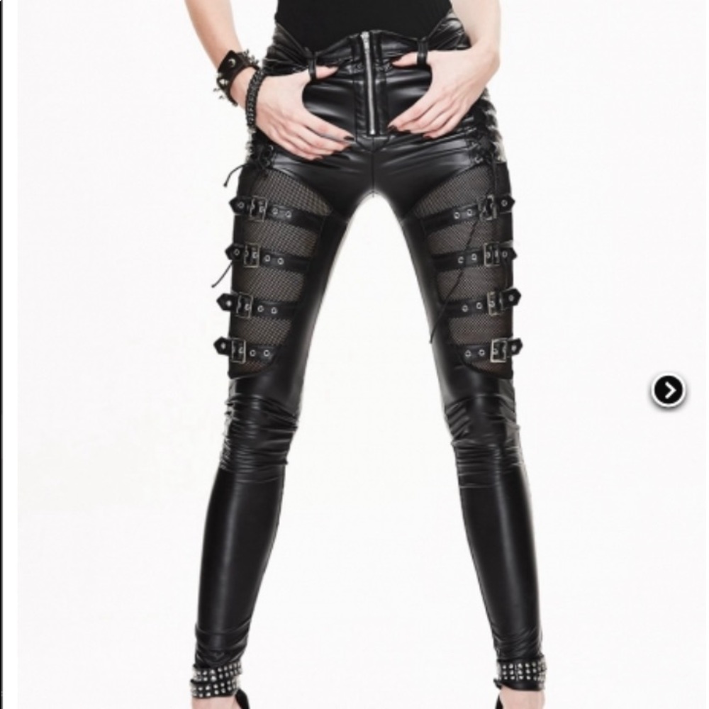 Devil fashion gothic buckle belt mesh leggings